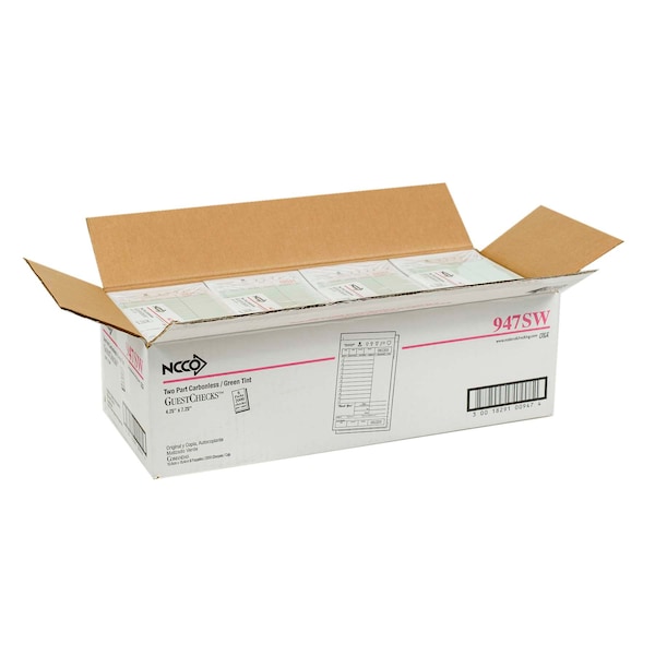 National Checking 4.25"x7.25" 2 Part Green Carbonless 11 Line Guest Check -50 Book, PK40 947SW - main